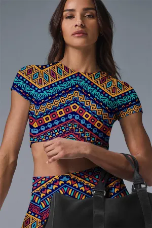 Aztec Motion Set – Tribal-Inspired Crop Top & Skort for Active Sports