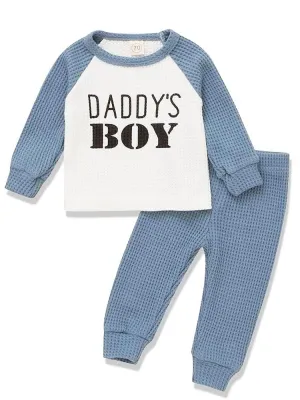 Baby Boys 'Daddy's Boy' Blue & White Top & Trousers - 2 Piece Outfit - 3-18Months
