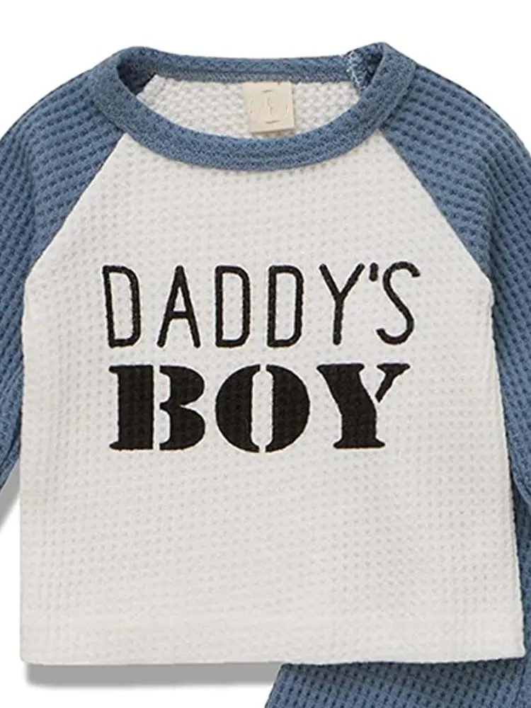 Baby Boys 'Daddy's Boy' Blue & White Top & Trousers - 2 Piece Outfit - 3-18Months