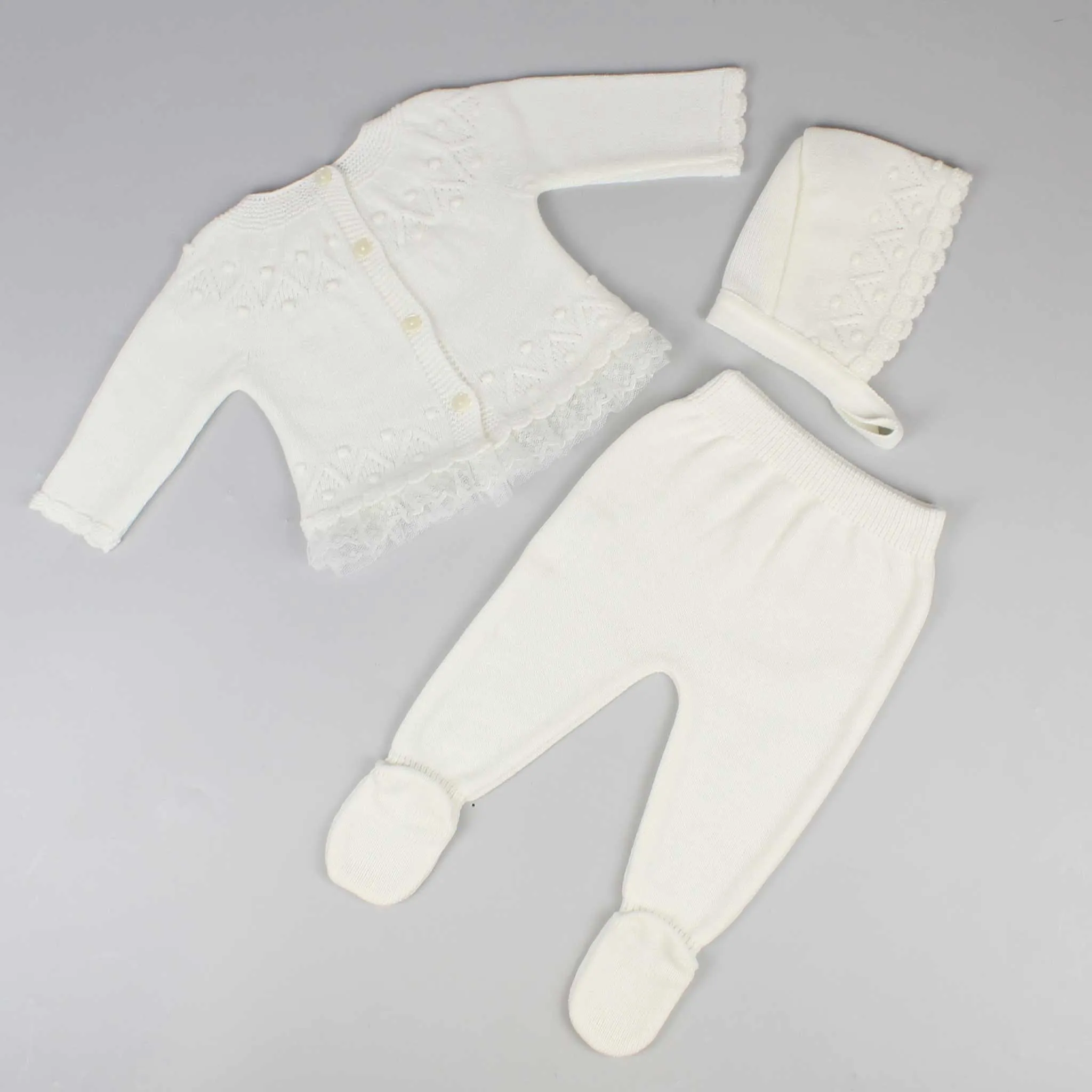 Baby Girls Knitted 3 Piece Outfit - Ivory