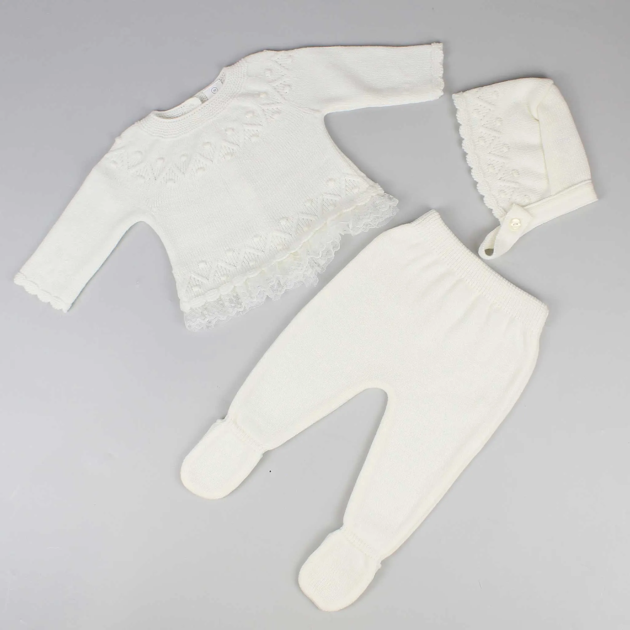 Baby Girls Knitted 3 Piece Outfit - Ivory