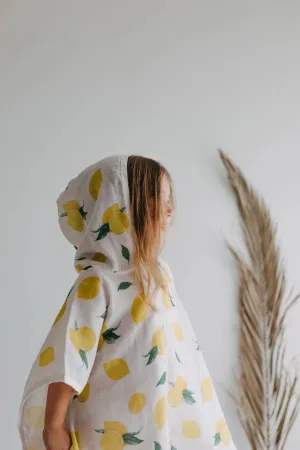 Baby Hooded Cover Up Cotton Organic Muslin - Lemon