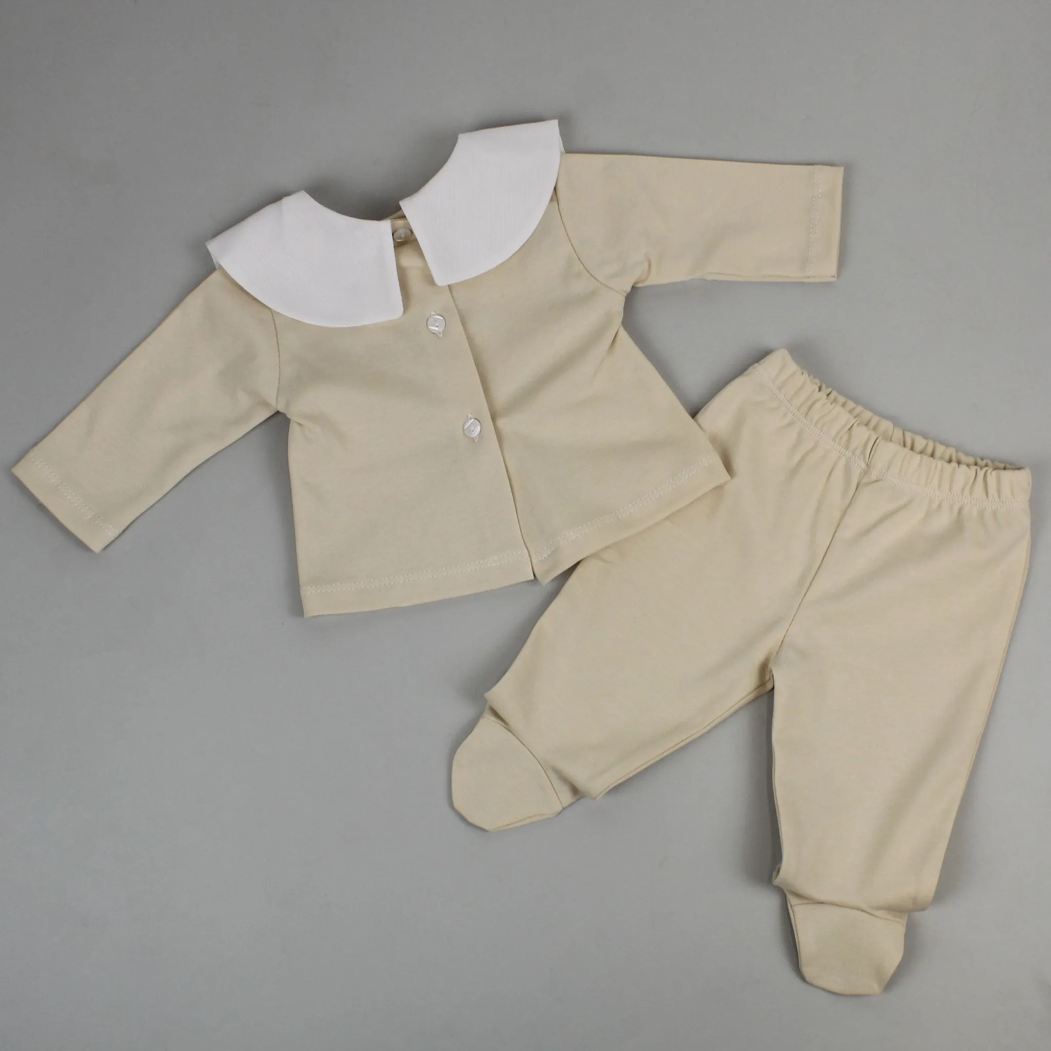 Baby Unisex Beige 100% Cotton Two Piece Outfit