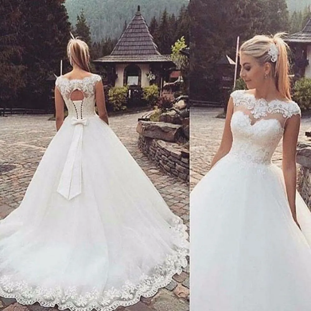 Backless Short Cap Sleeve Bohemian Wedding Dresses