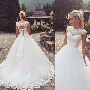 Backless Short Cap Sleeve Bohemian Wedding Dresses