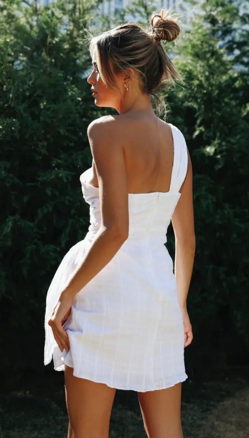 Backless Summer Women's 2024 Slant Neck Zipper Solid High Waist Lace up Irregular Hem Mini Dress