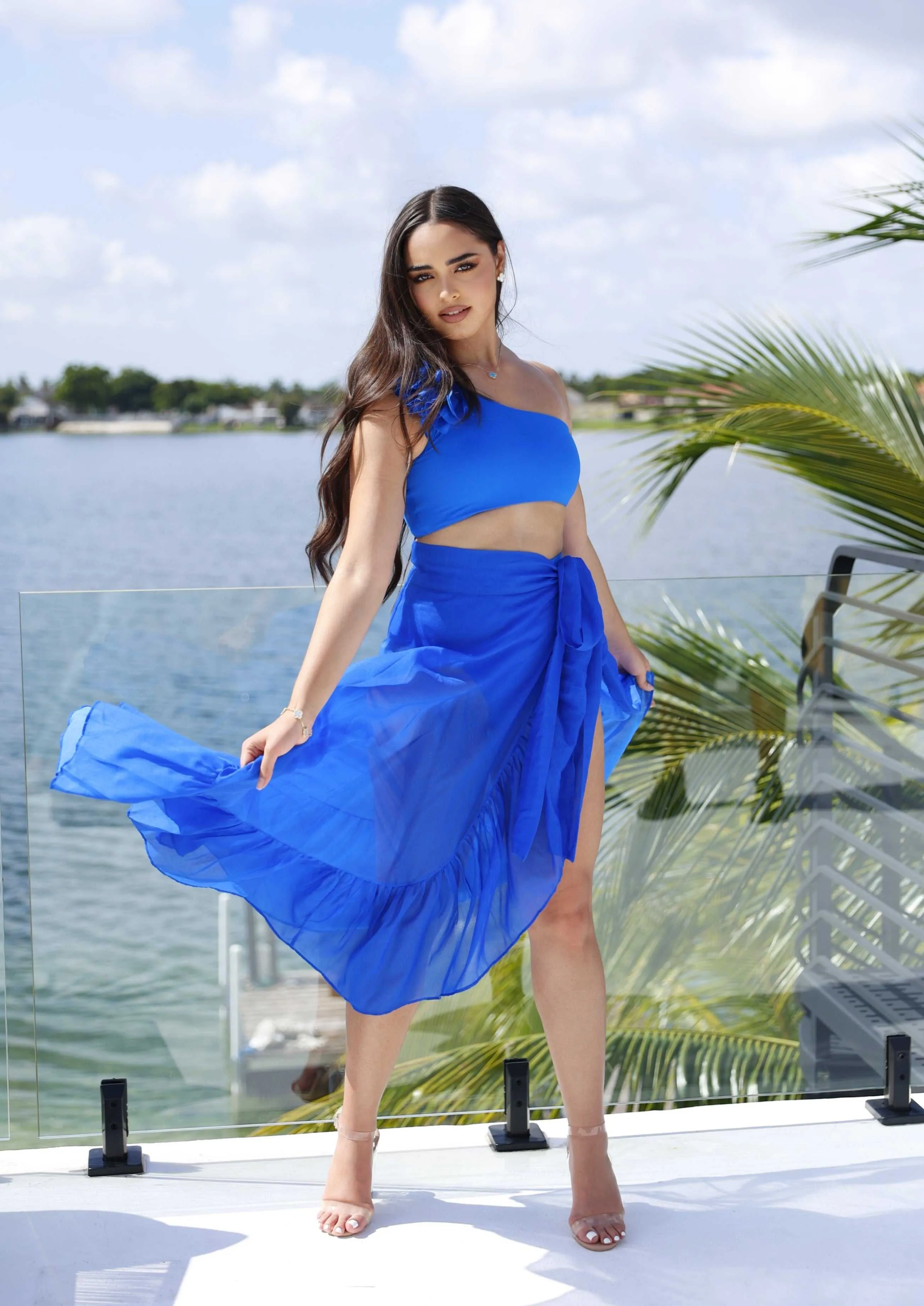 Barcelona Two-Piece Swimsuit – One-Shoulder Ruffle Bikini in Royal Blue | Luxury Swimwear 2025