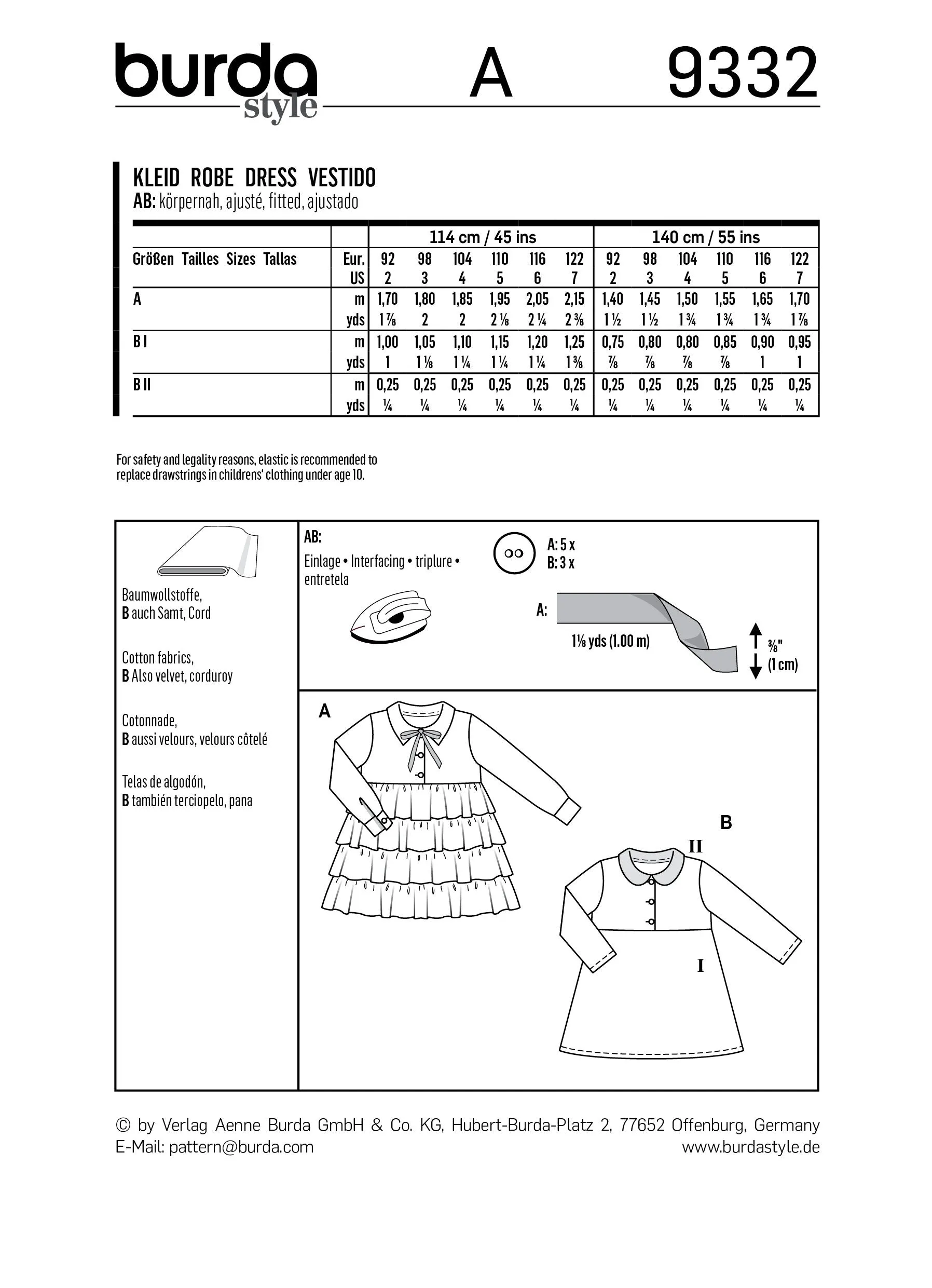 BD9332 Child's Dress pattern