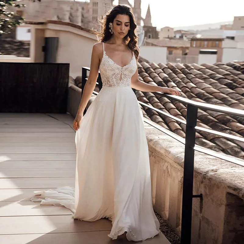 Beach Bridal Gown Tulle Lace Appliques Wedding Dresses
