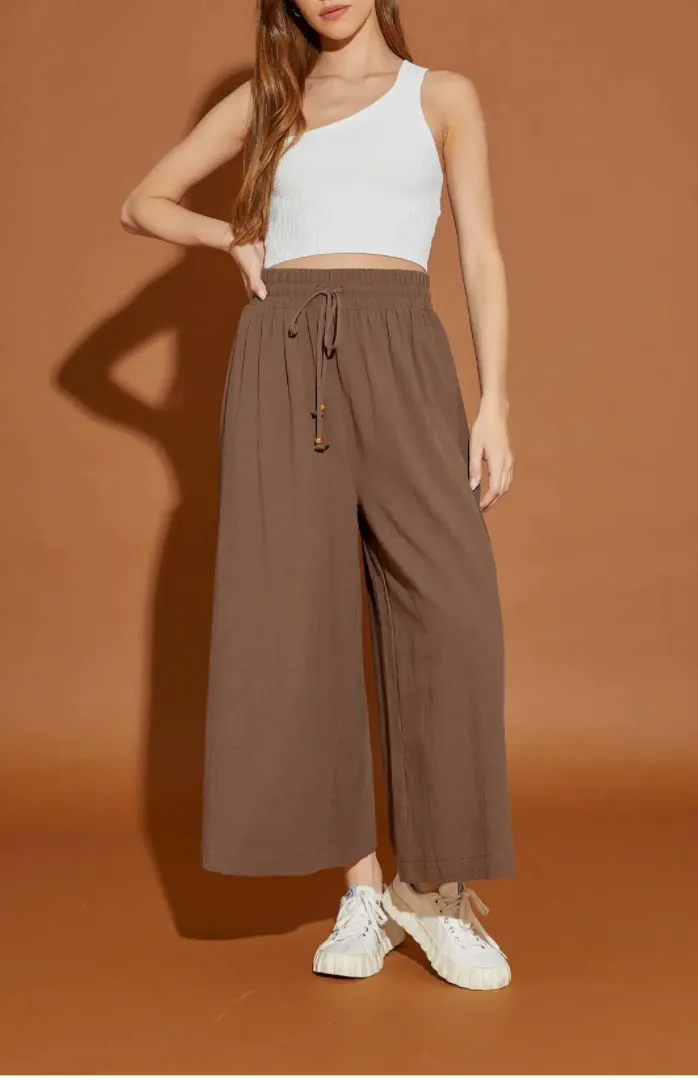 Bead Drawstring Wide Leg Pants