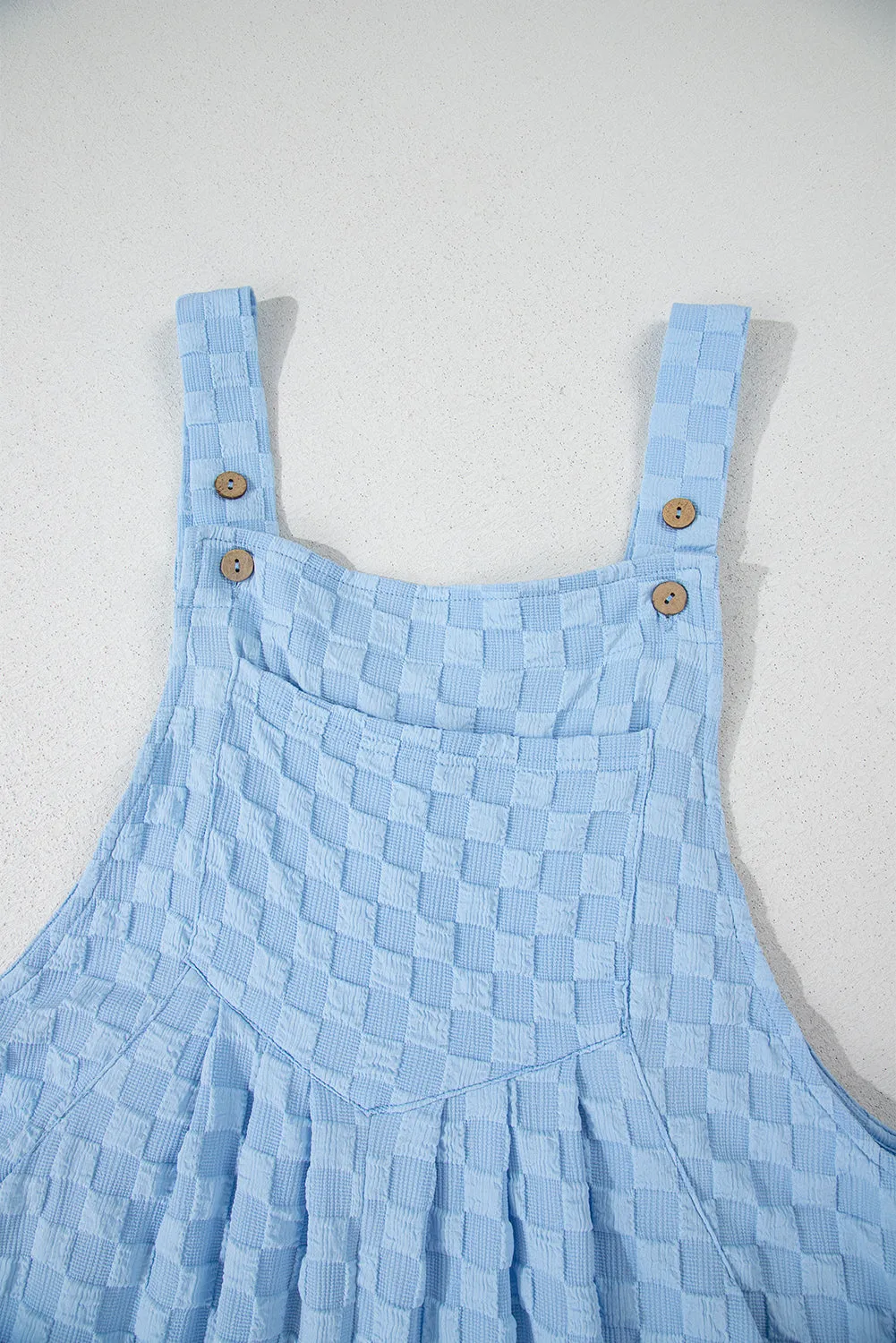 Beau Blue Checkered Pocketed High Waist Wide Leg Overall