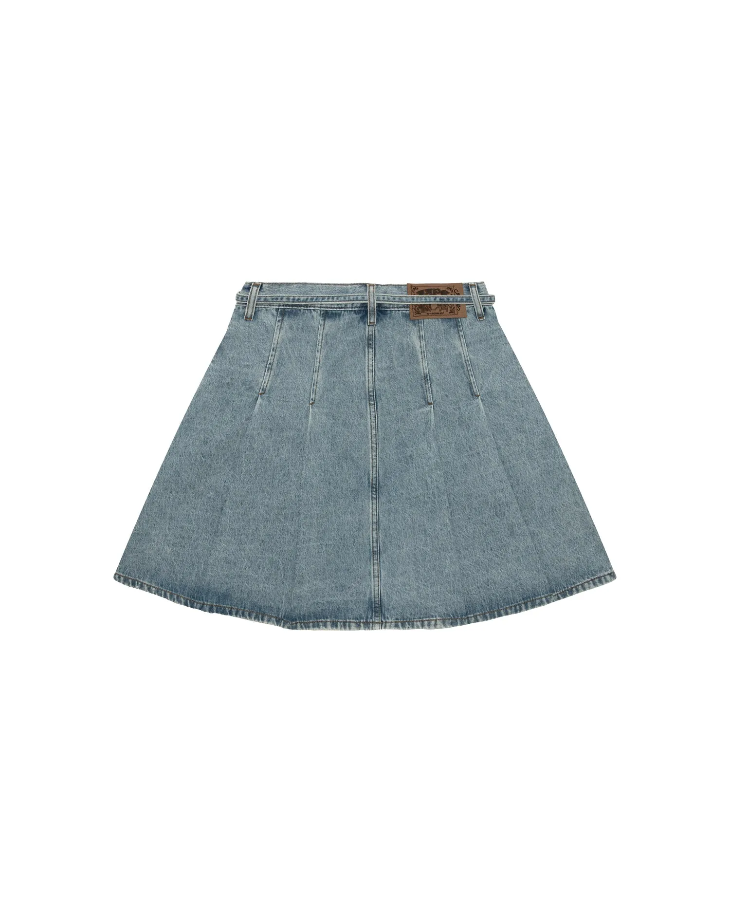Belted denim mini skirt