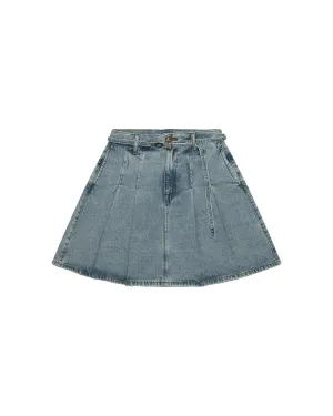 Belted denim mini skirt