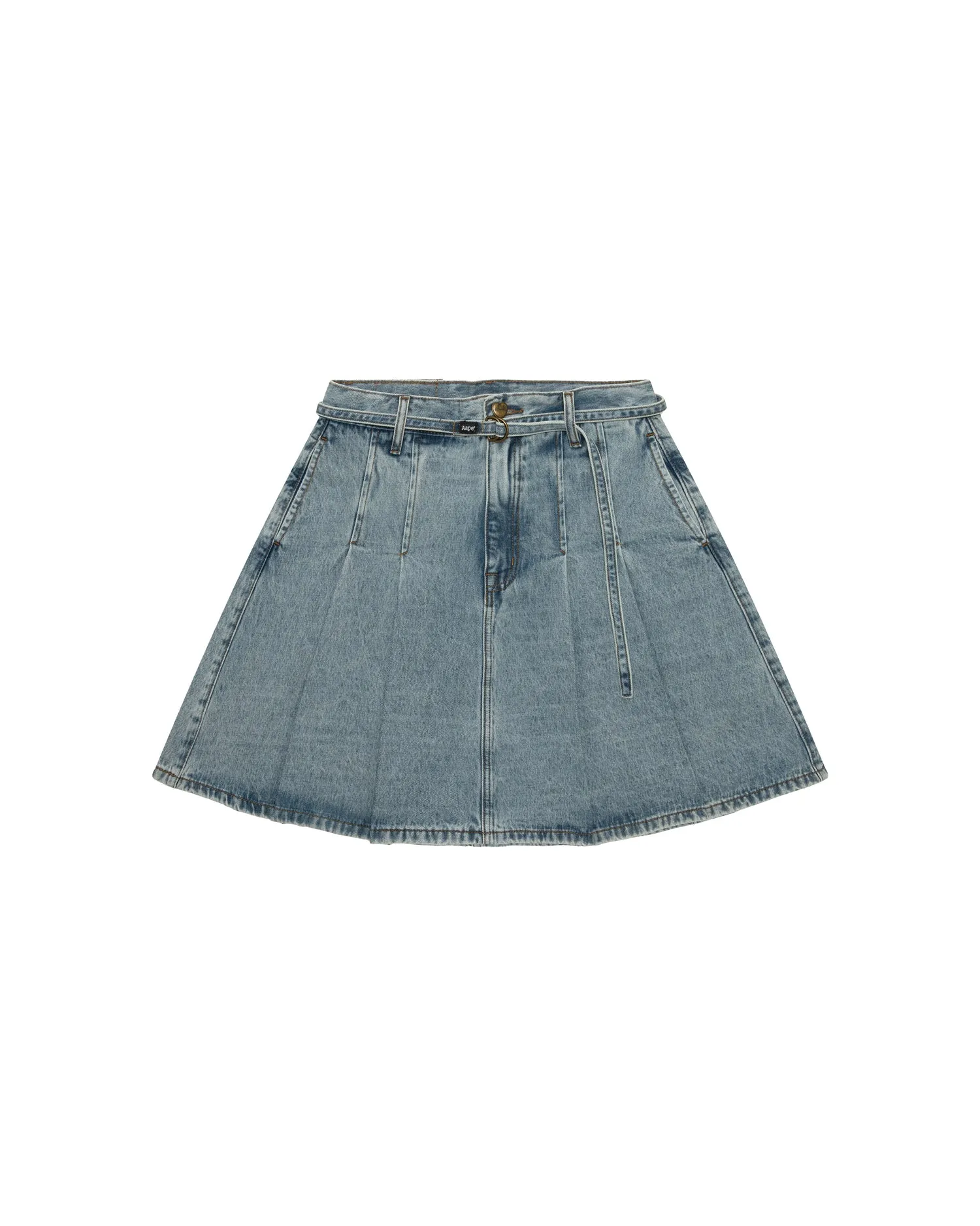 Belted denim mini skirt