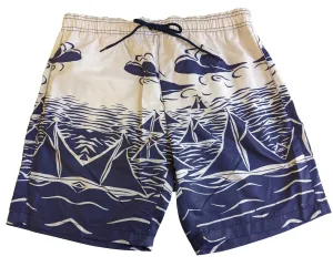 Benson Men's Blue Sailboats 7 inch Swim Trunks Size Medium NWT