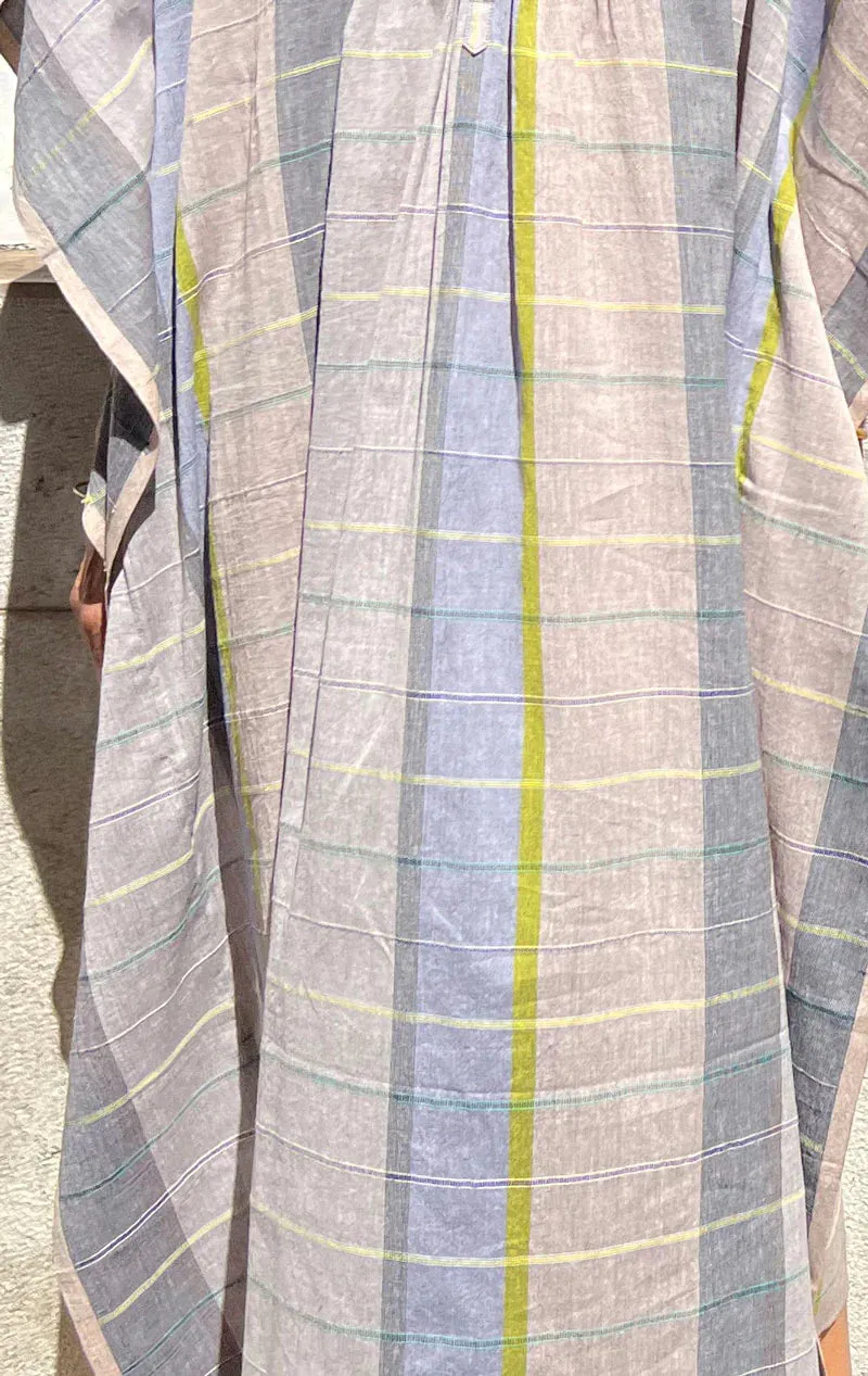 BIB FRONT CAFTAN - GREY / LAVENDER STRIPES