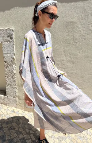 BIB FRONT CAFTAN - GREY / LAVENDER STRIPES