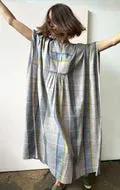 BIB FRONT CAFTAN - GREY / LAVENDER STRIPES