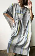 BIB FRONT CAFTAN - GREY / LAVENDER STRIPES