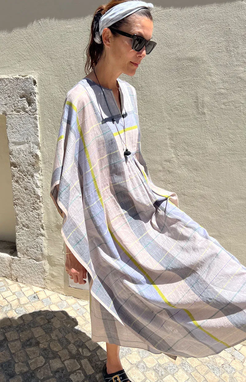 BIB FRONT CAFTAN - GREY / LAVENDER STRIPES