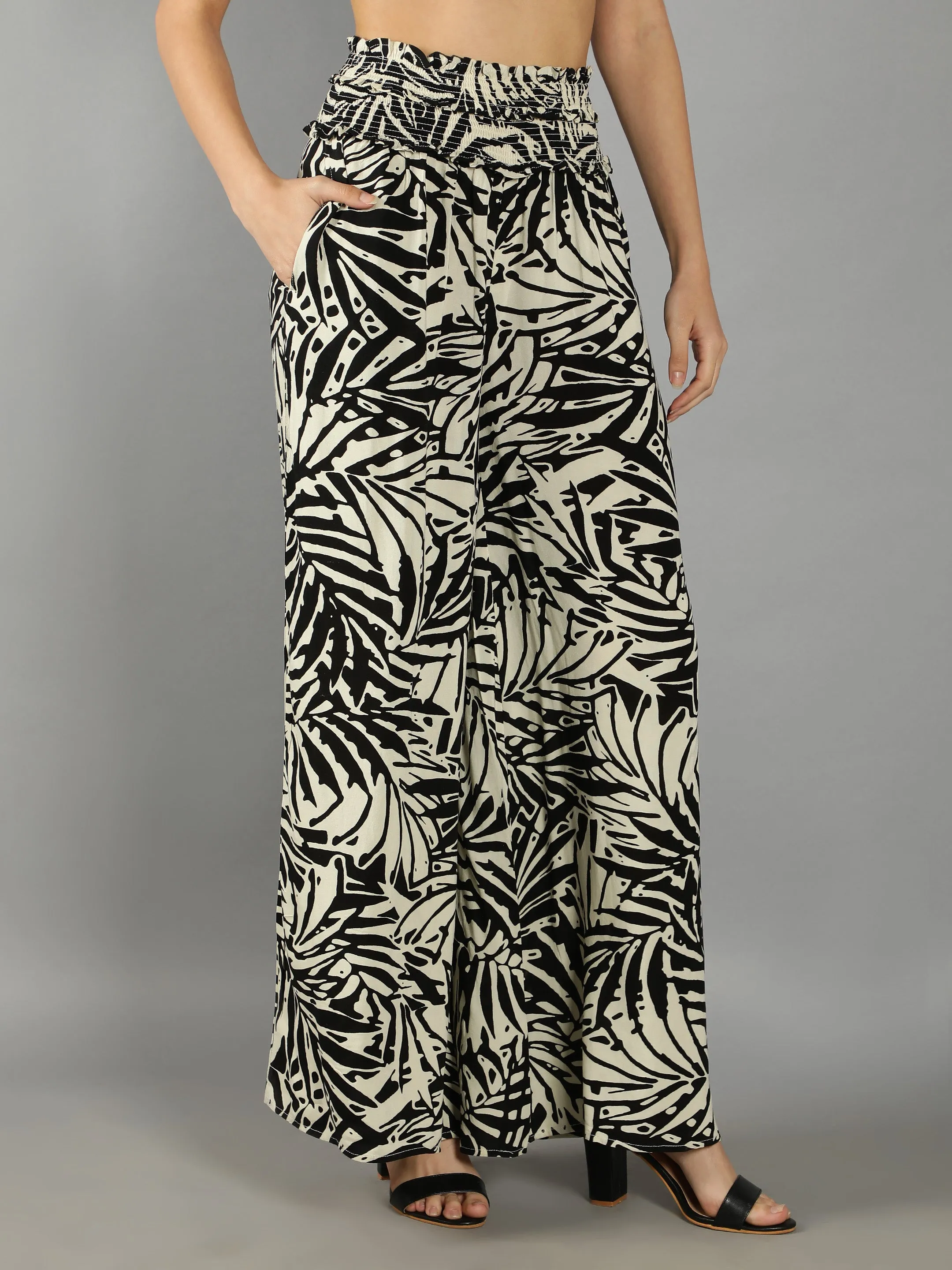 Black Abstract Print Pants