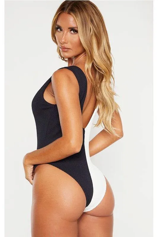 black and white stitching swimwear