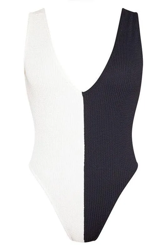 black and white stitching swimwear
