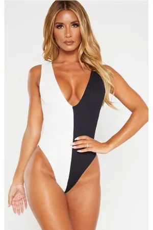 black and white stitching swimwear
