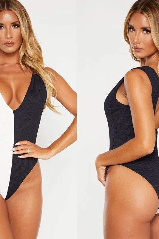 black and white stitching swimwear