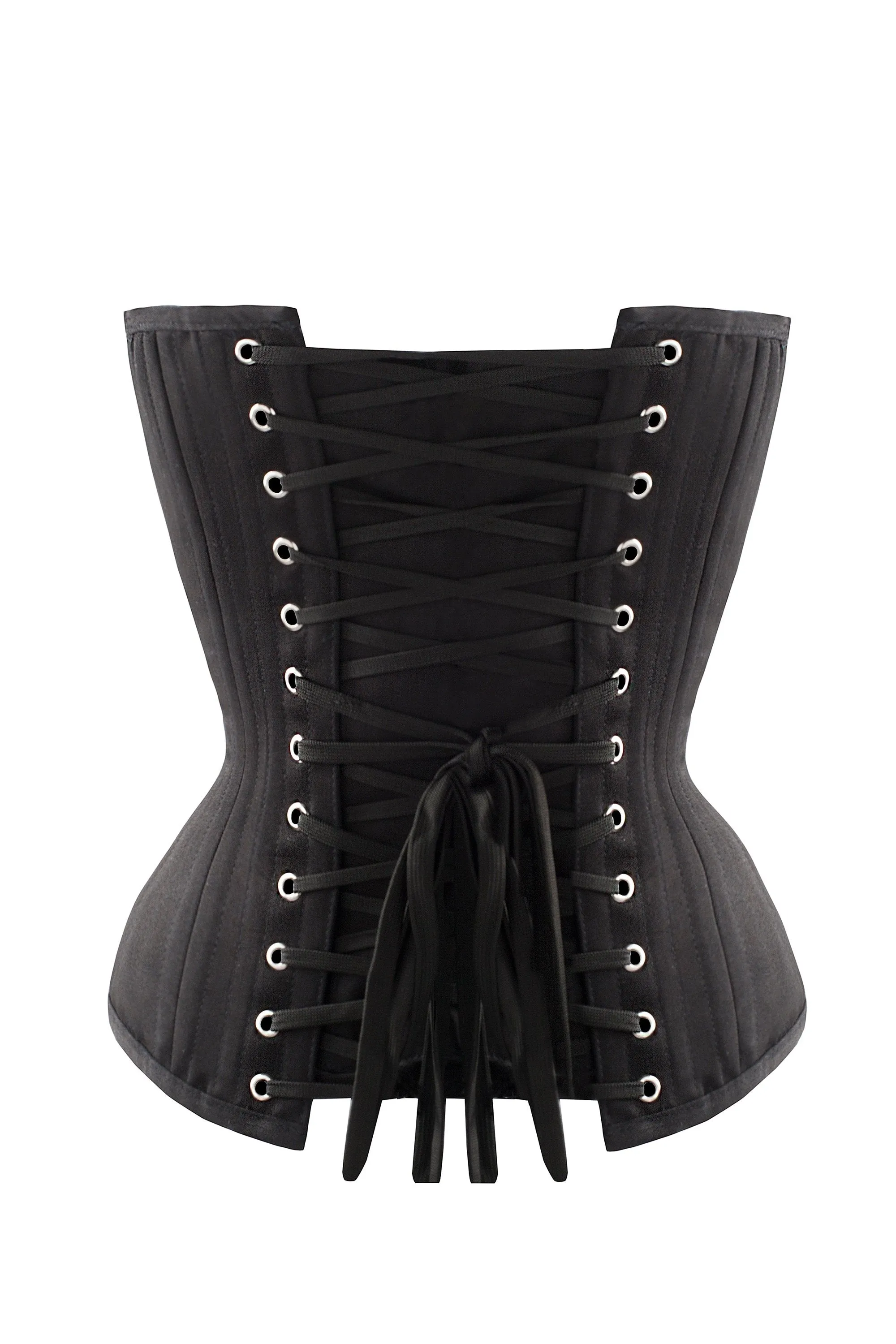 Black Cotton Twill Classic Overbust Waist Trainer With Hip Gores