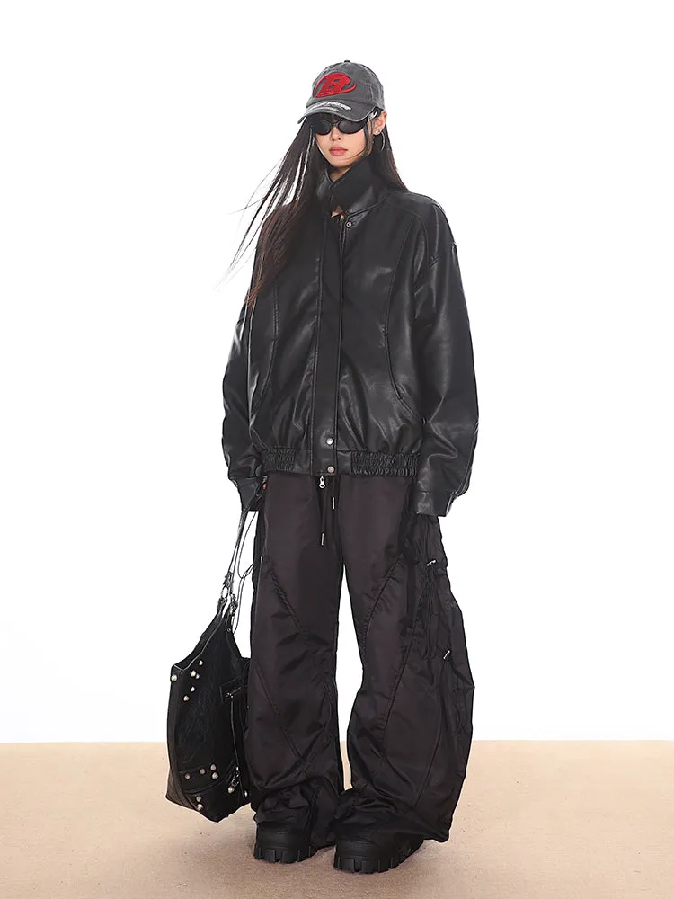 Black Drawstring Parachute Pants