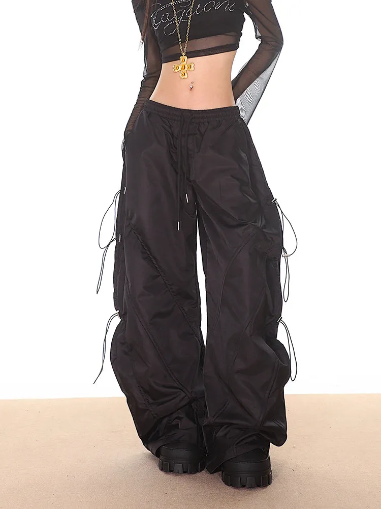 Black Drawstring Parachute Pants