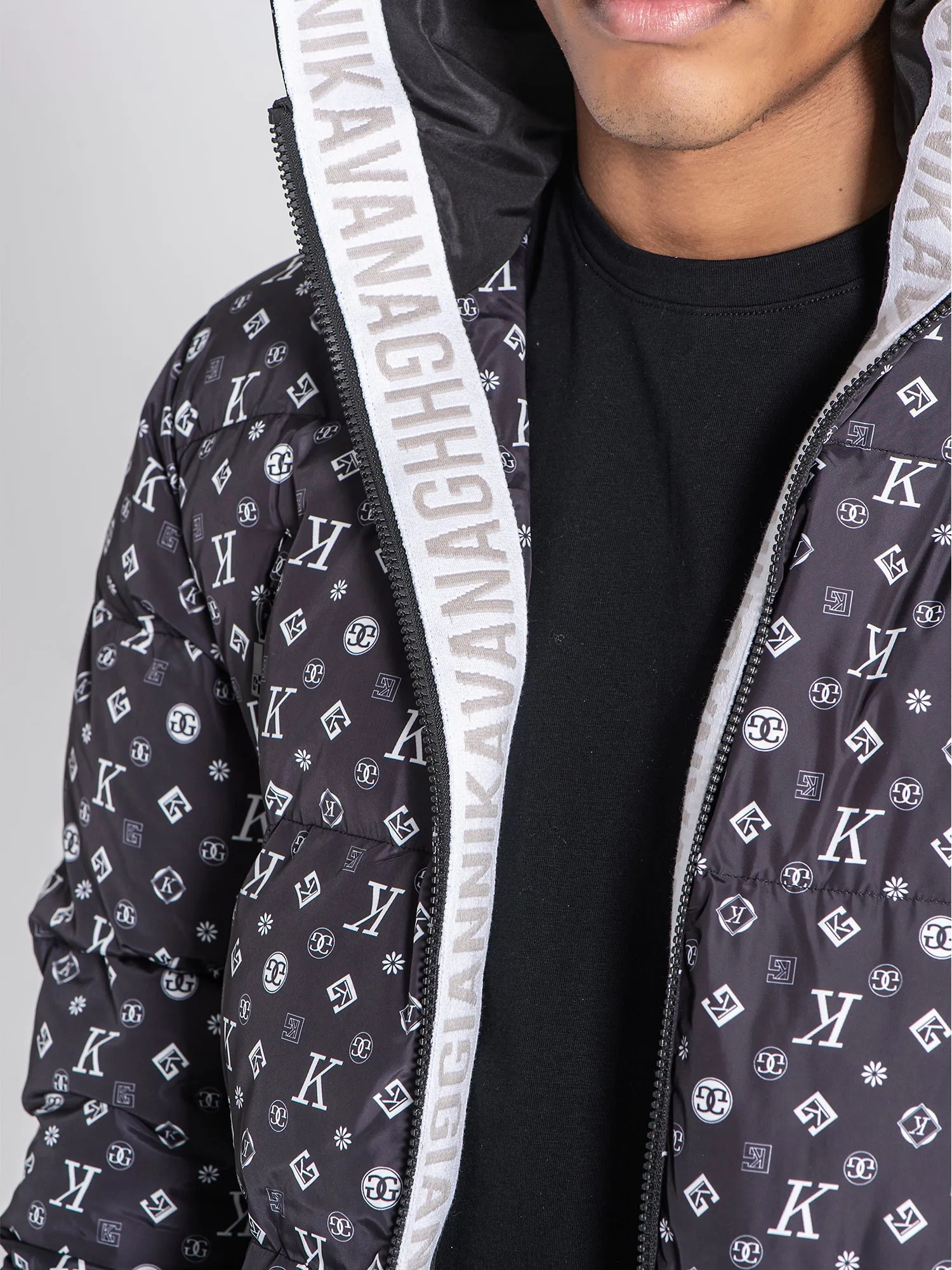 Black Logomania Puffer Coat