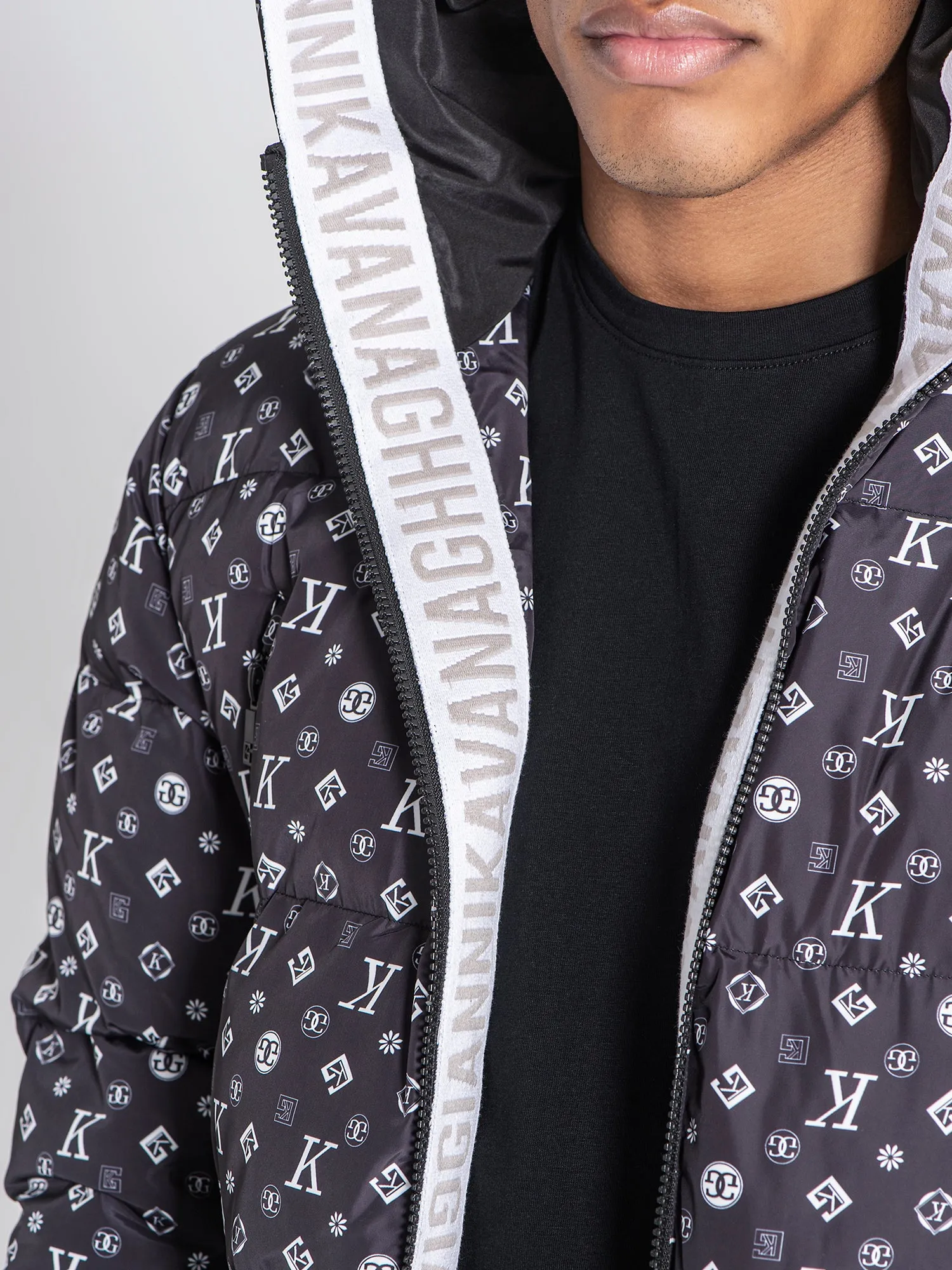 Black Logomania Puffer Coat