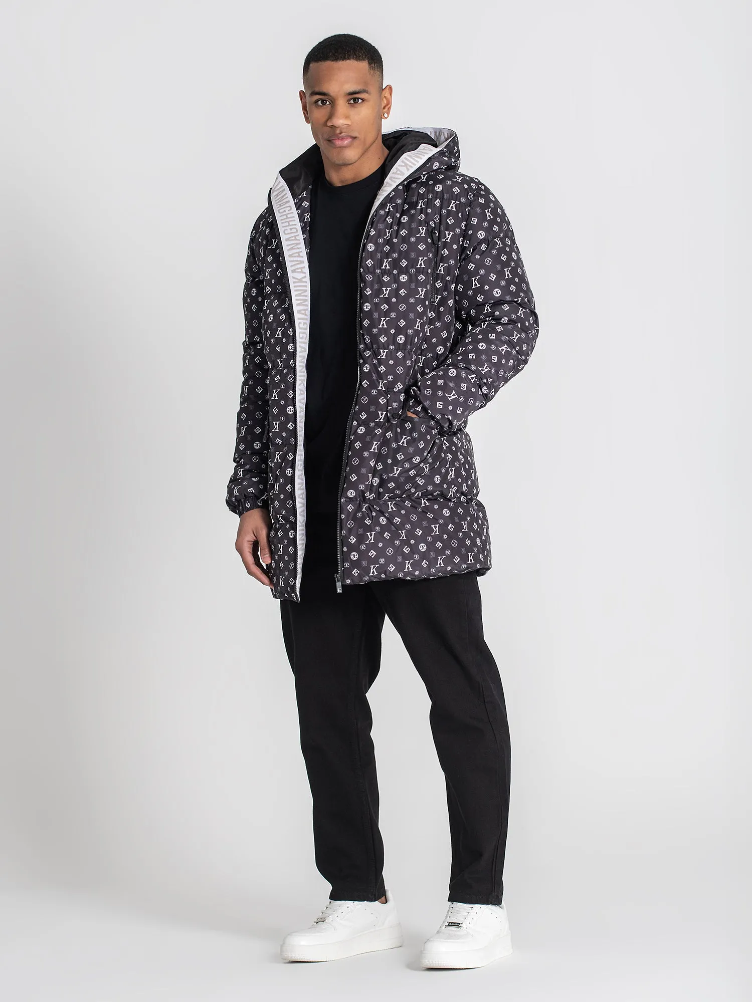 Black Logomania Puffer Coat
