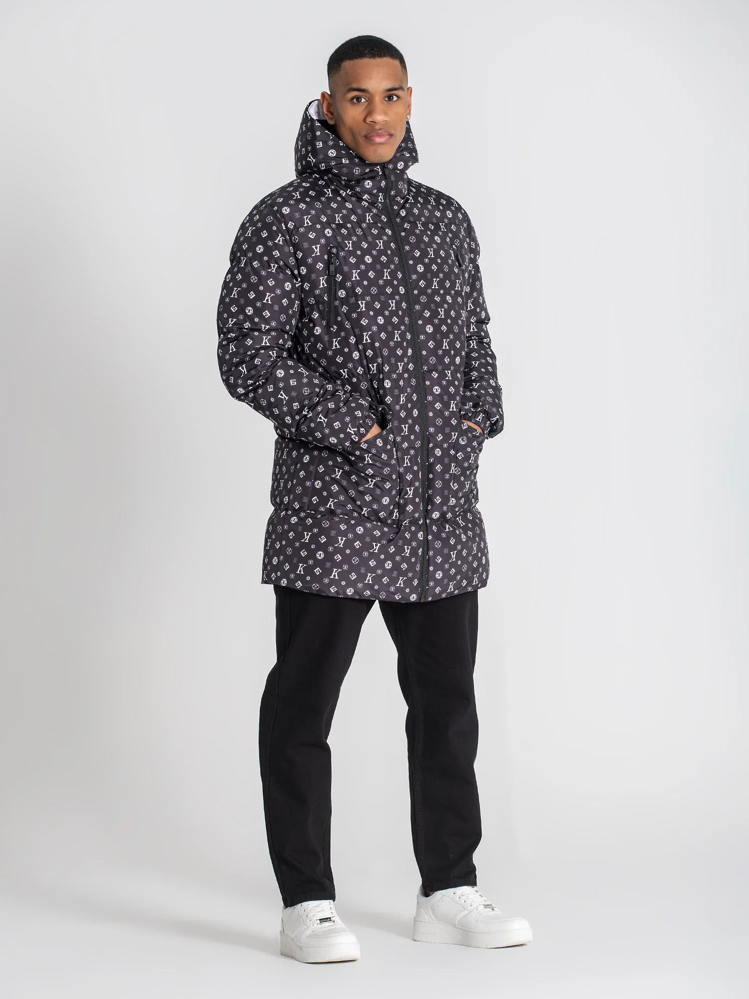 Black Logomania Puffer Coat