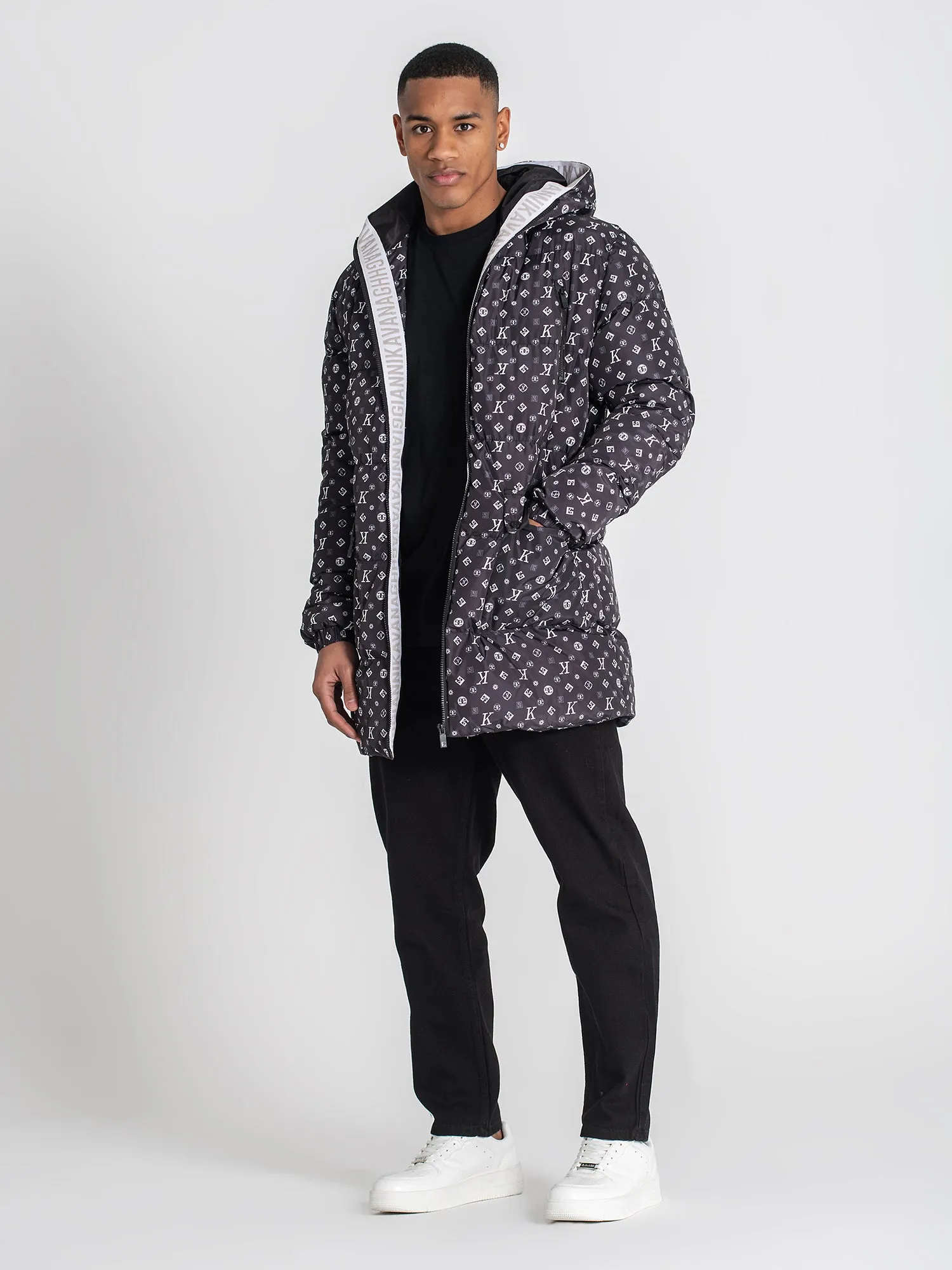 Black Logomania Puffer Coat