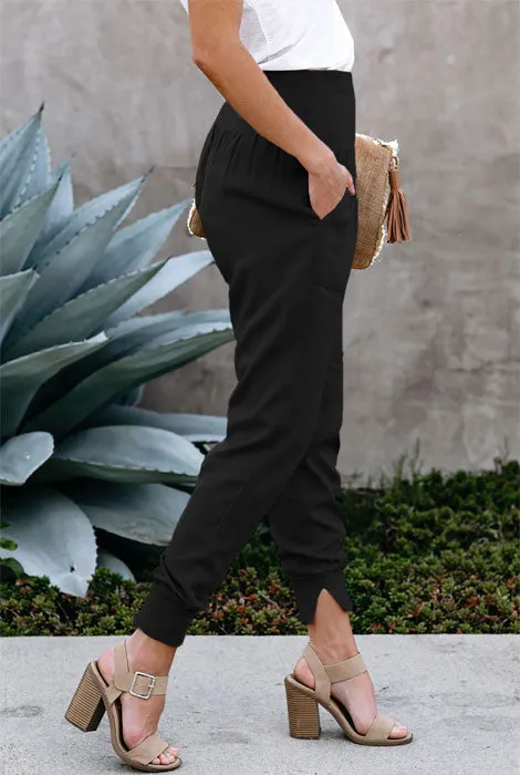 Black Pocketed Casual Joggers