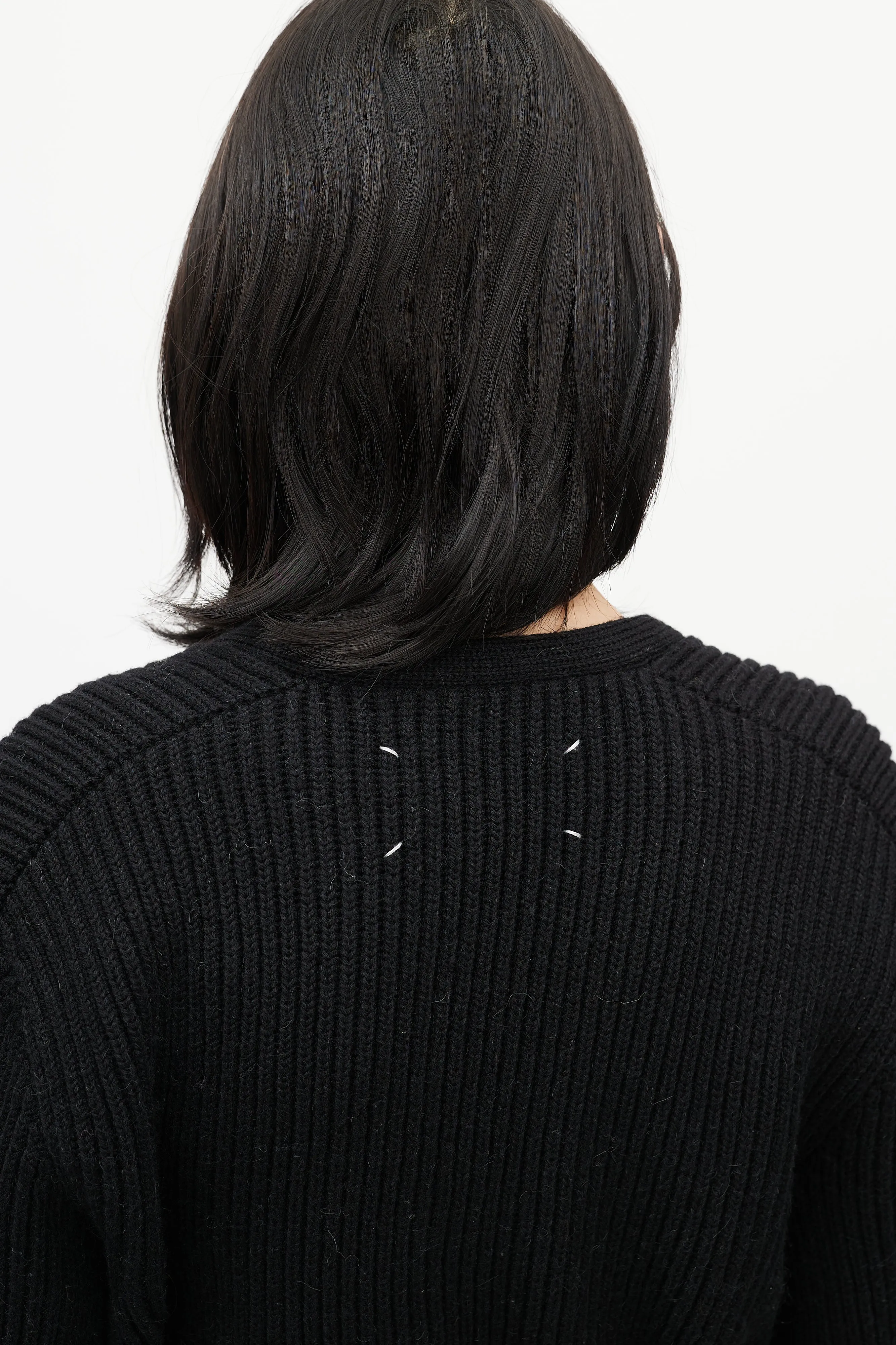 Black Ribbed Knit Belted Wrap Cardigan