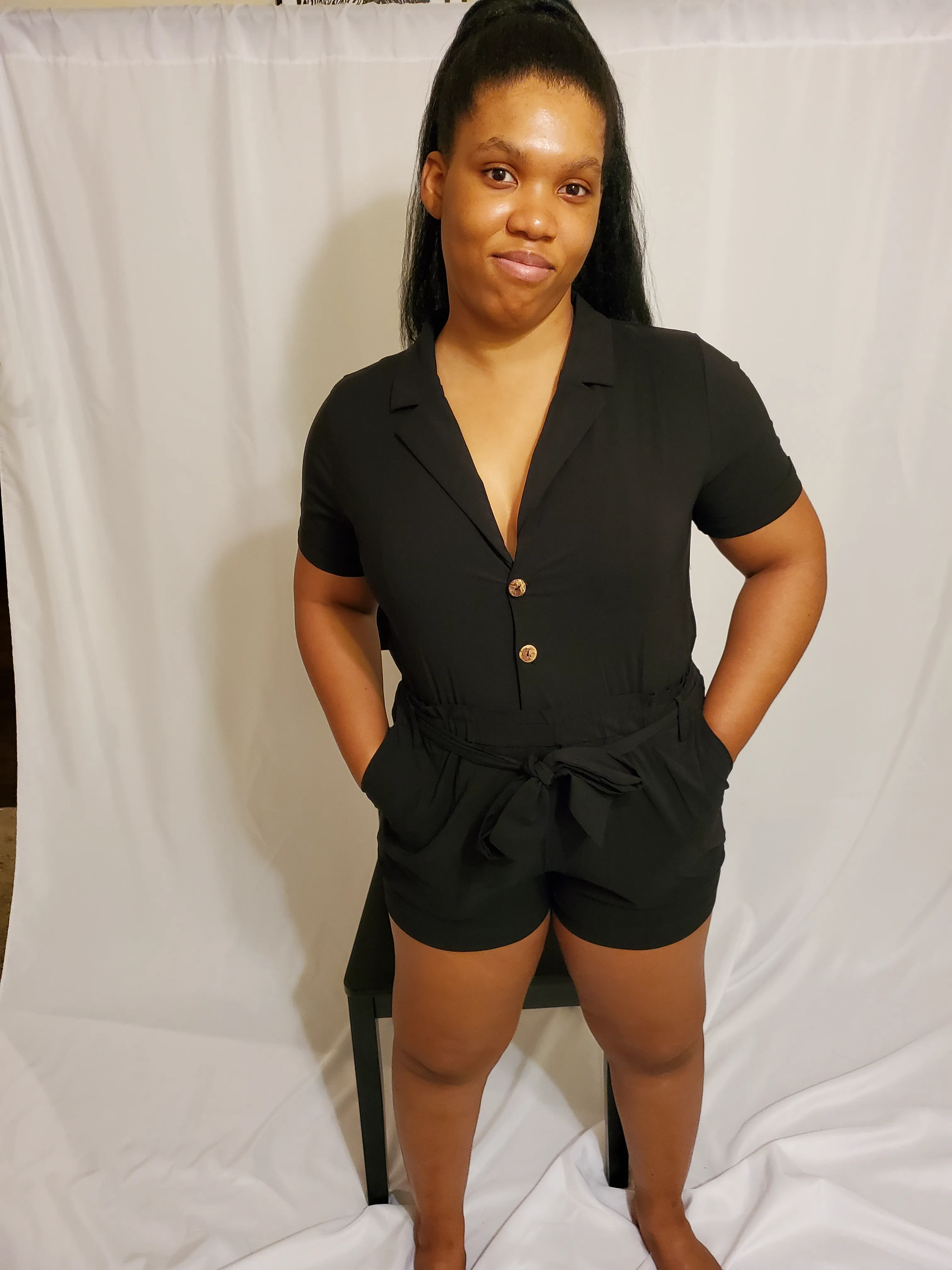 Black romper with belt
