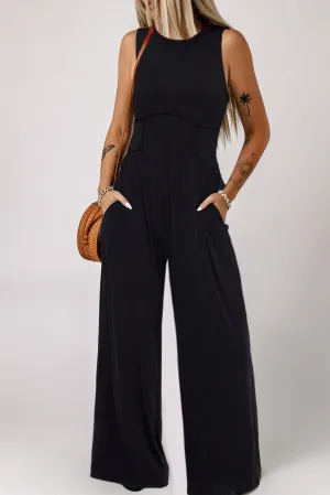 Black Sleeveless High Wasit Wide Leg Jumpsuit
