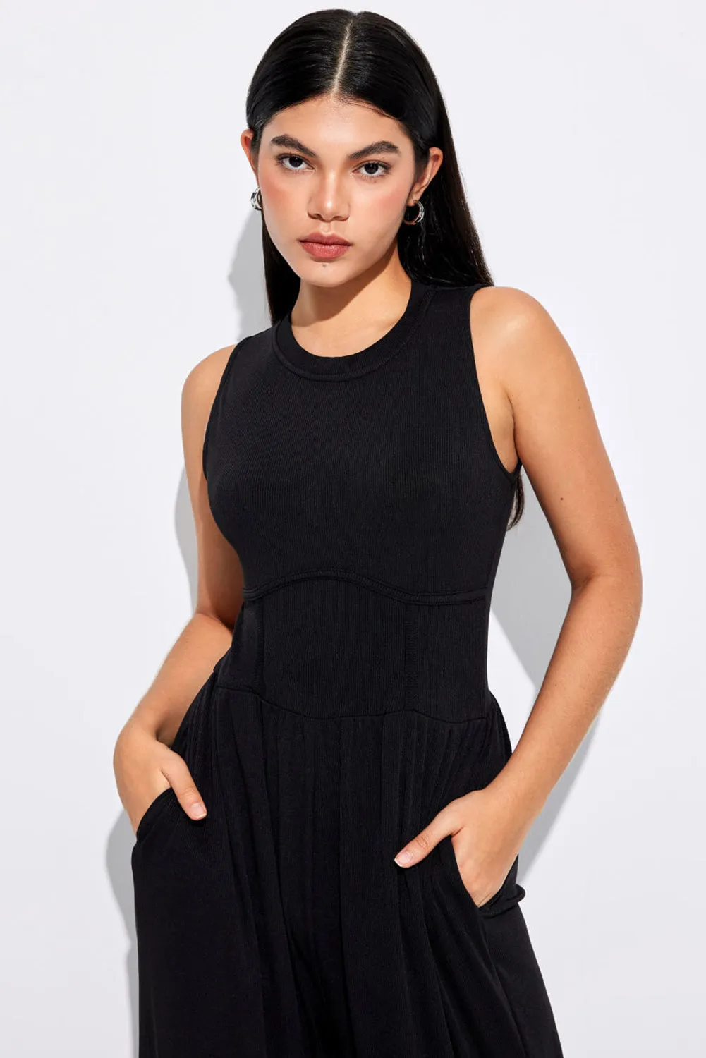 Black Sleeveless High Wasit Wide Leg Jumpsuit