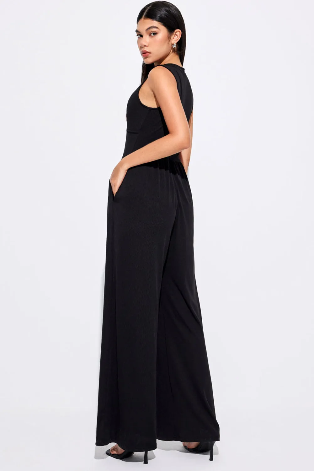 Black Sleeveless High Wasit Wide Leg Jumpsuit