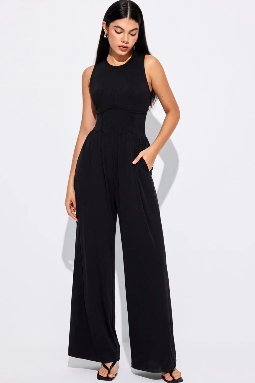 Black Sleeveless High Wasit Wide Leg Jumpsuit