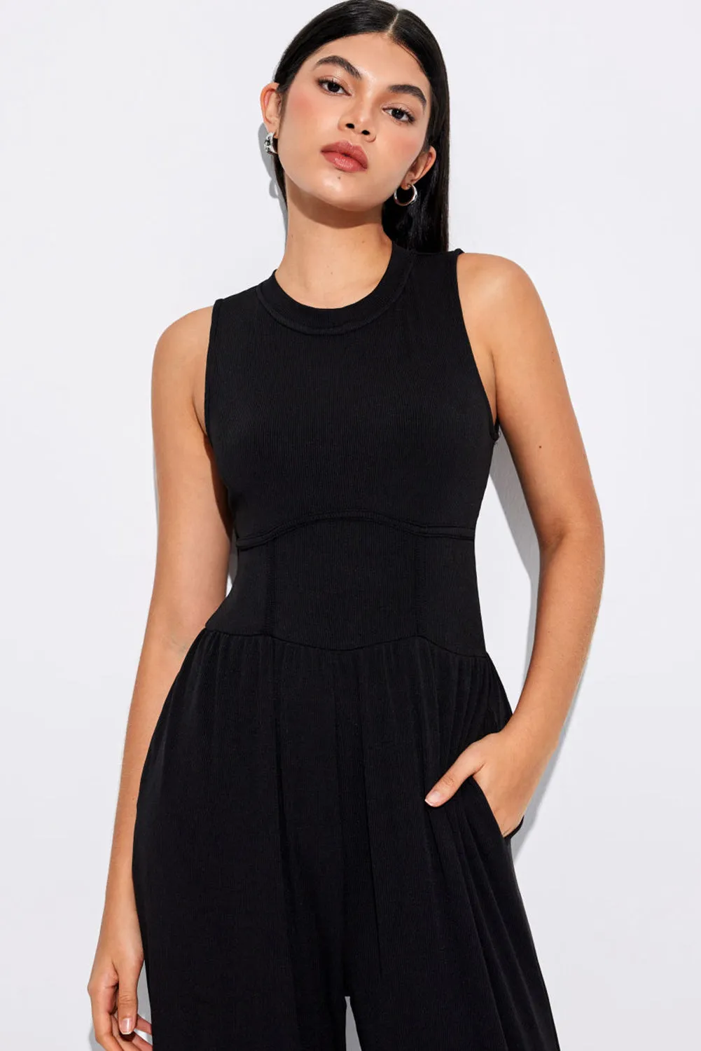 Black Sleeveless High Wasit Wide Leg Jumpsuit