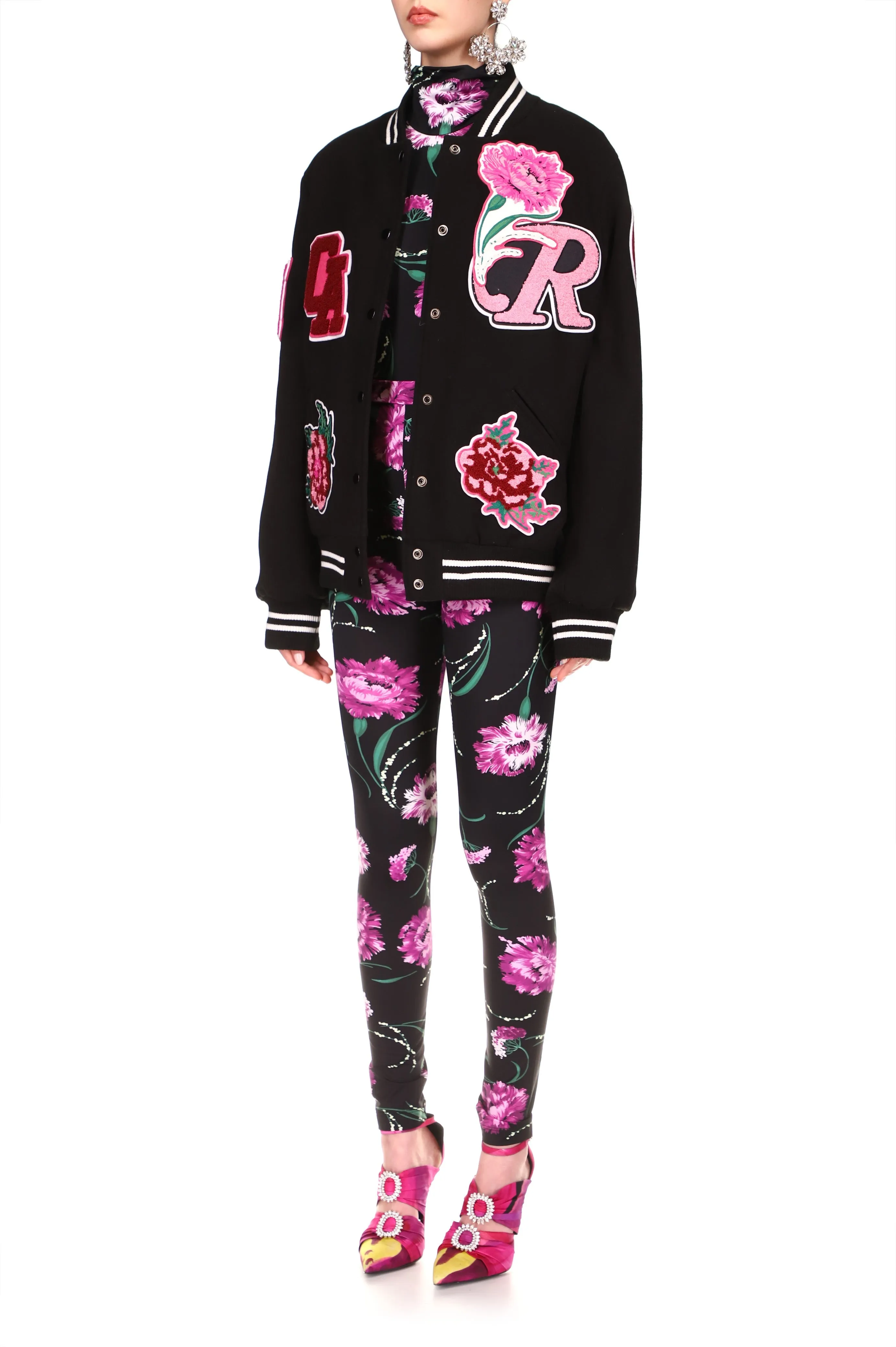 Black Wool Letterman's Jacket With Artisinal Patches