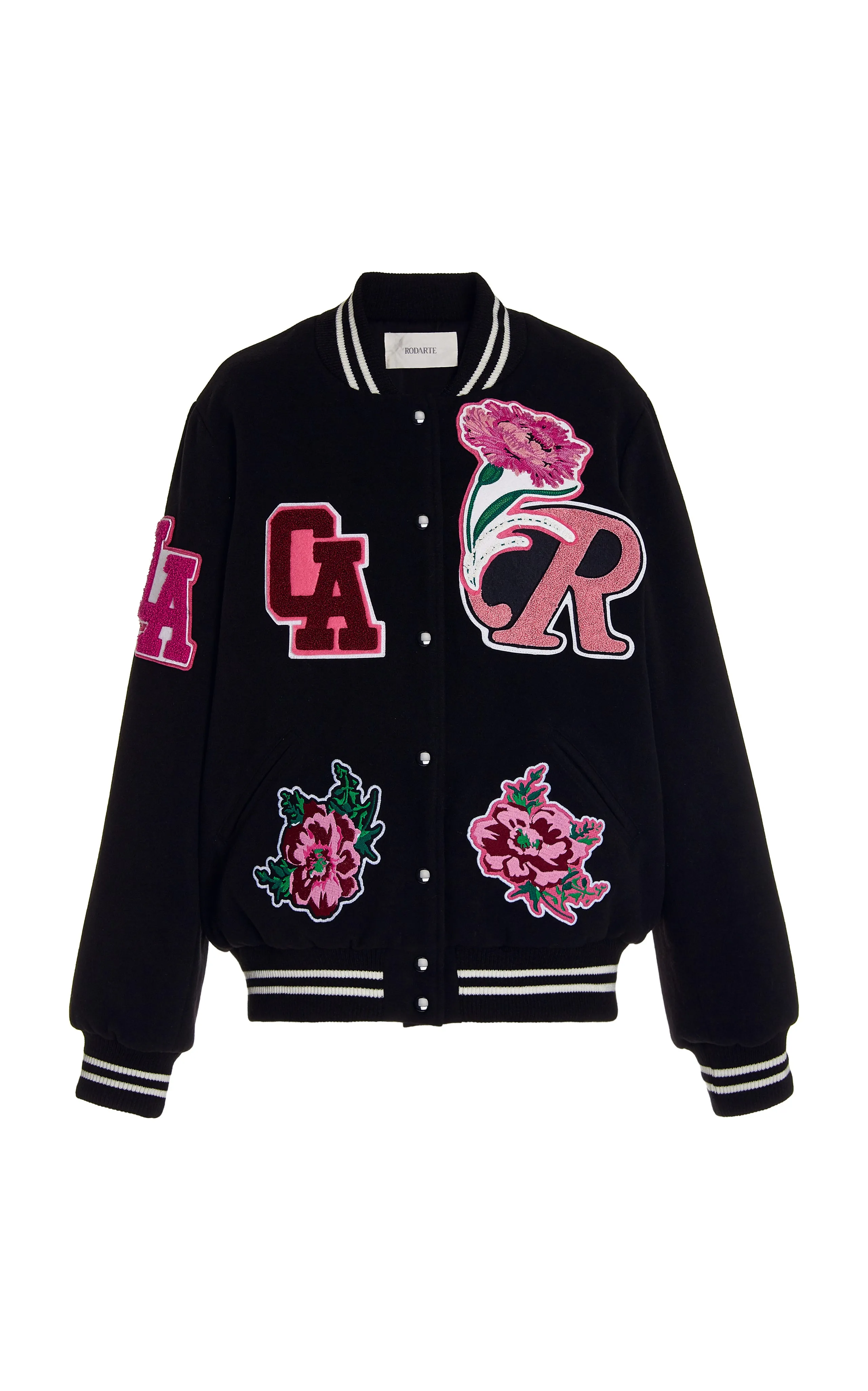 Black Wool Letterman's Jacket With Artisinal Patches