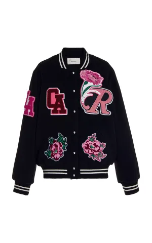 Black Wool Letterman's Jacket With Artisinal Patches