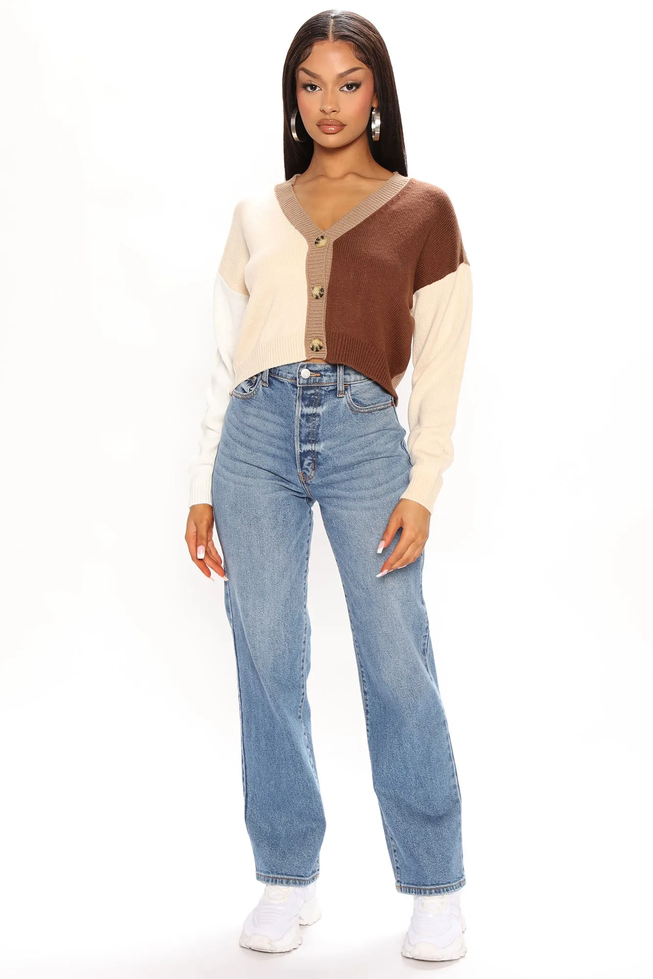 Block Him Colorblock Cardigan - Brown/combo