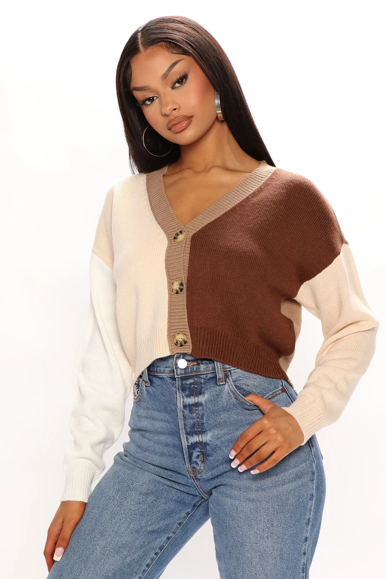 Block Him Colorblock Cardigan - Brown/combo